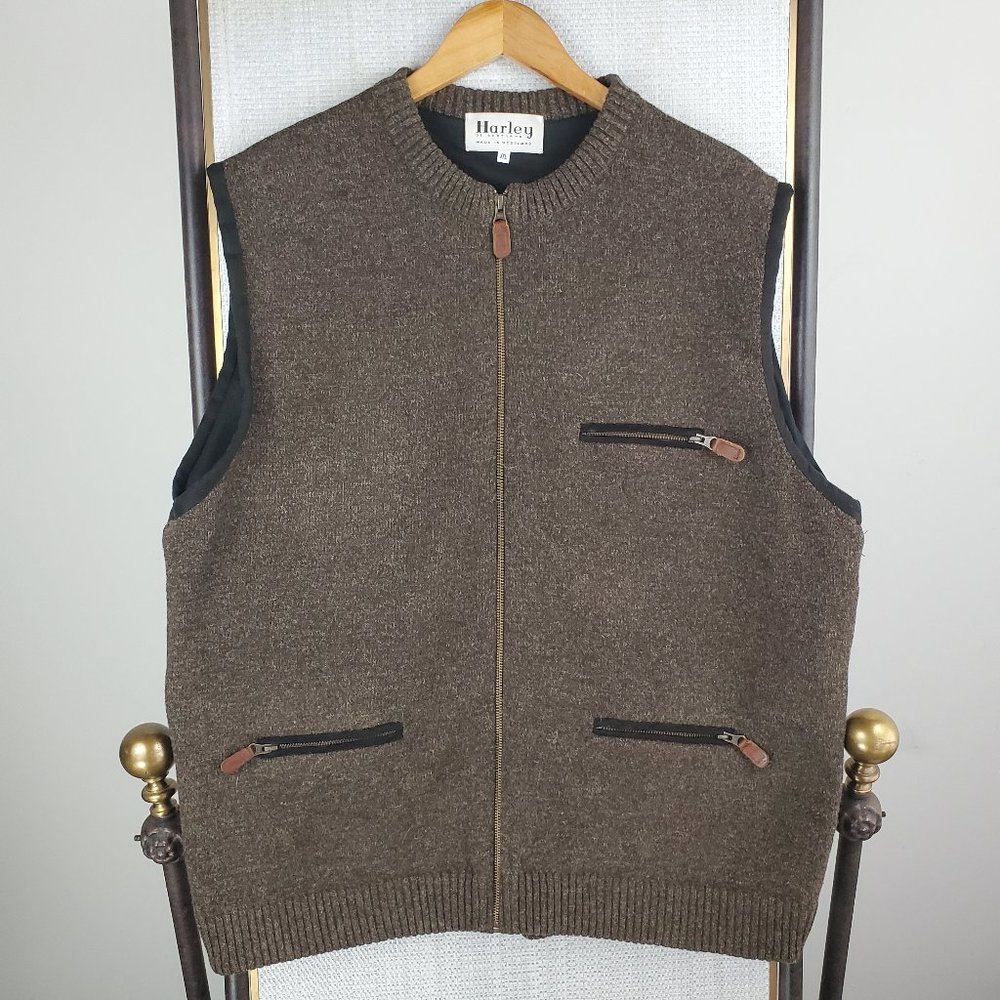 Harley of Scotland Mens Size 2xl Full Zip Wool Vest Made in Scotland